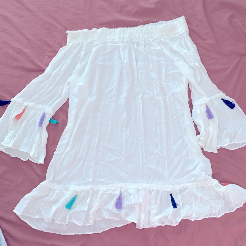 White Coverup w/ colorful tassels